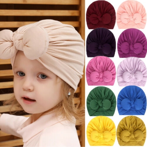 Cute Toddler Kids Baby Girls Boys Turban Head Wrap Hat Band Pleated Beanie Cap